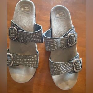 Dansko Sophie Double Buckle Sandals with diamond pattern.  Leather. Size 38. 7.5